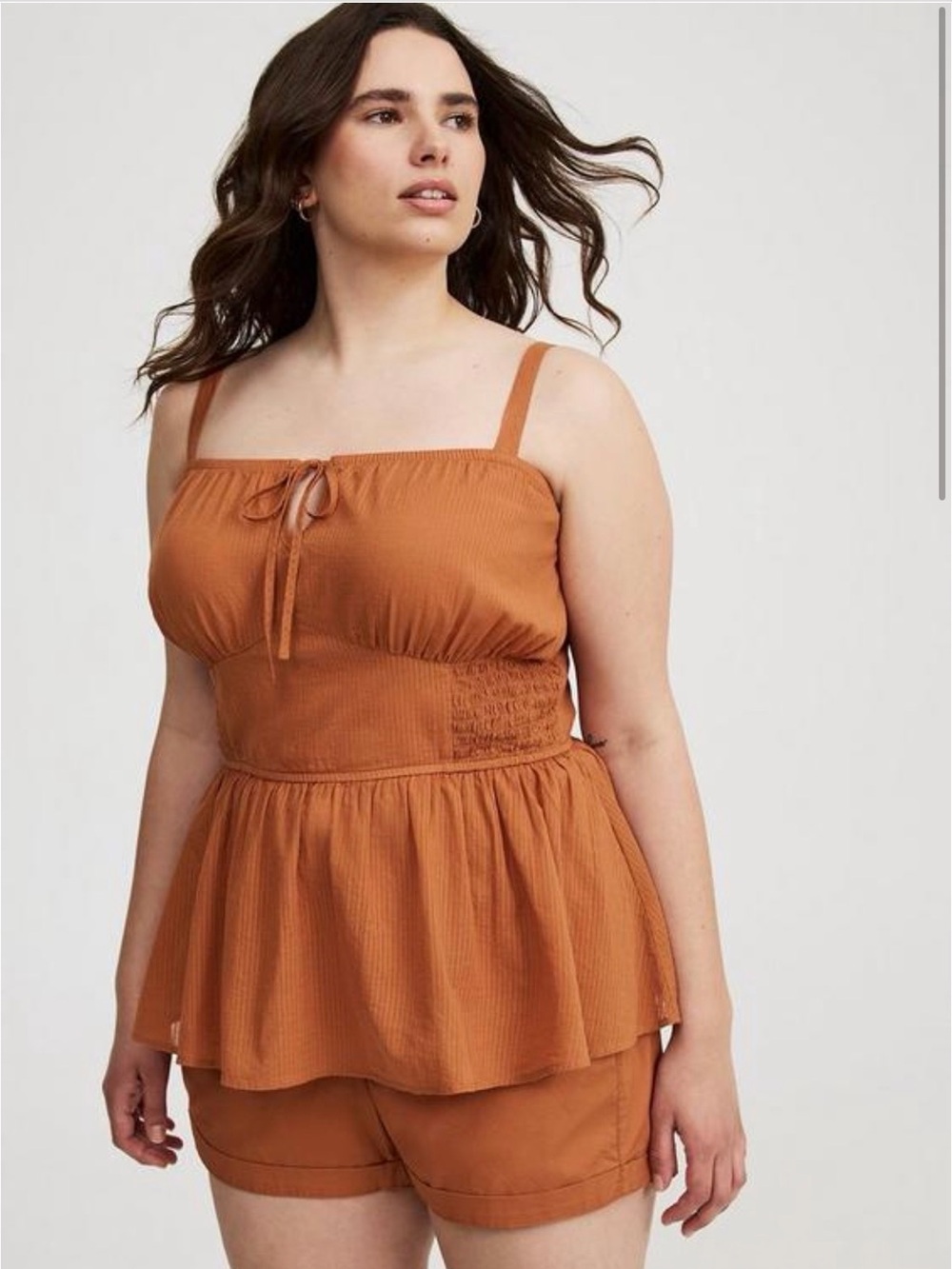 Smocked tie front cami and mid rise short- Set